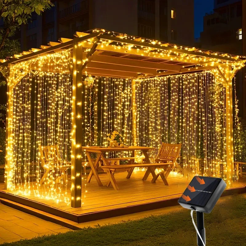 300/200/100LED Outdoor Fairy String Lights Solar Curtain Light Waterproof Garden Party Wedding Christmas Decorative Lamps