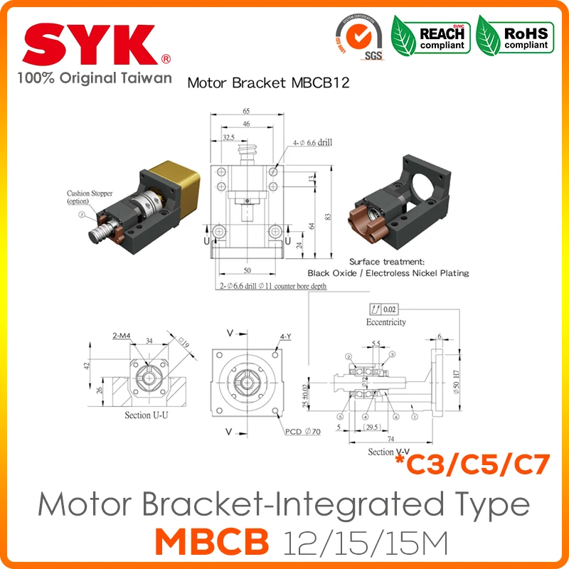 SYK MBCB12 MBCB15 C3C5C7 Professional Motor Bracket Heavy Load BF12 BF15 Ball Screw Servo Motor Housing Japan P5 Bearing CNC