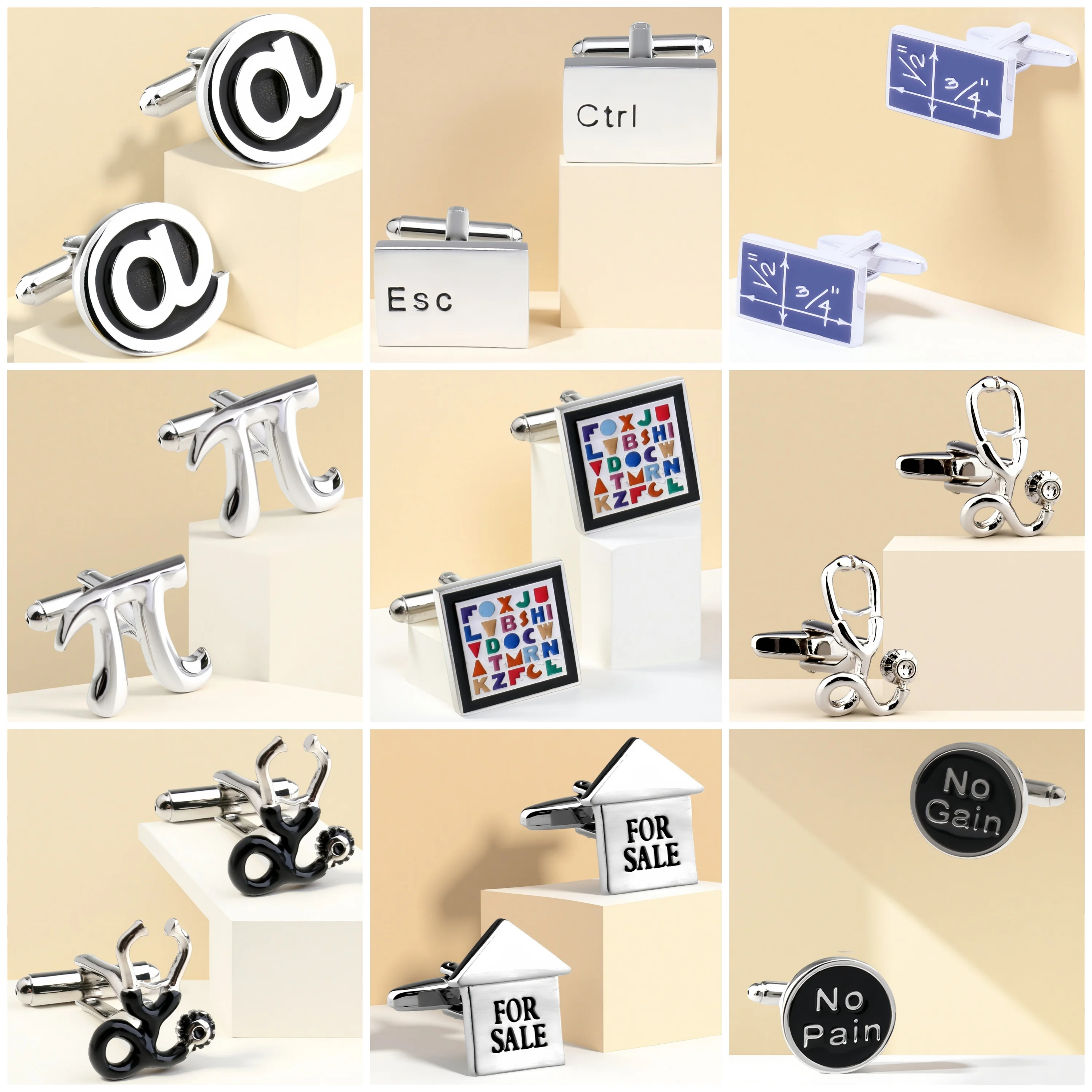 Annlyy Fashion COMPRE LOW Esc Ctrl @ PI Estetoscopio Ganancia del dolor CEO Gemelos para hombre Gemelos