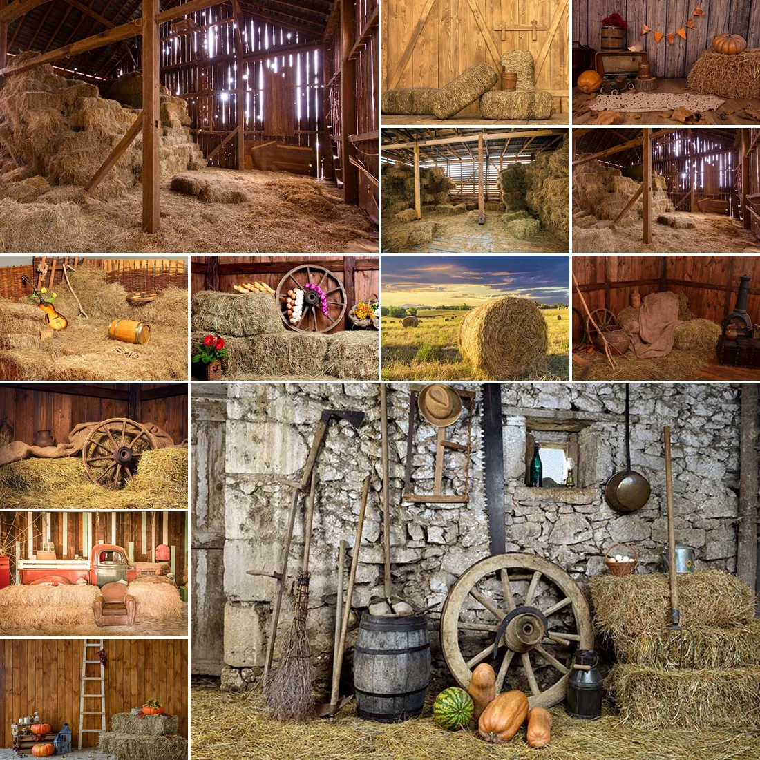 

MOON.QG Harvest Autumn Rural Farm Backdrop Haystack Barn Wood Cowboy Photography Background Children Kid Birthday Photoshoot