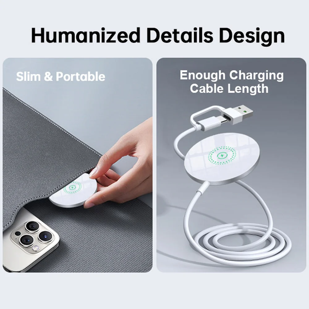 شاحن لاسلكي محطة شحن مغناطيسية لهاتف iPhone 17/16/15/14/13/12 pro Max Airpods مع كابل من النوع C