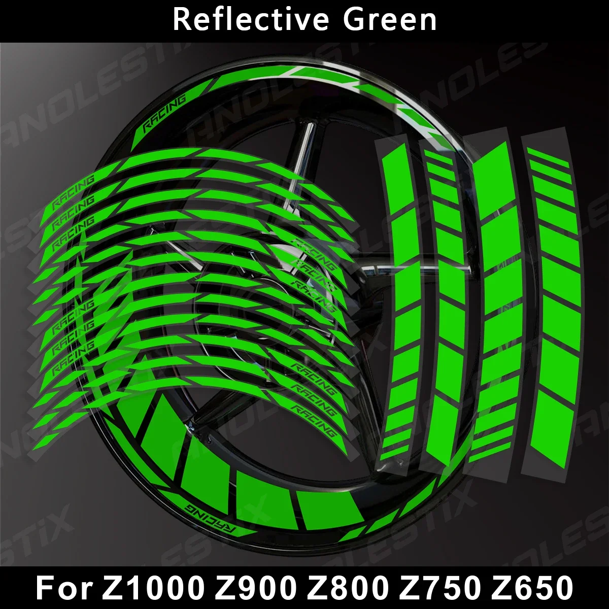 AnoleStix Reflective Motorcycle Wheel Sticker Hub Decal Rim Stripe Tape For Kawasaki Z1000 Z900 Z800 Z750 Z650