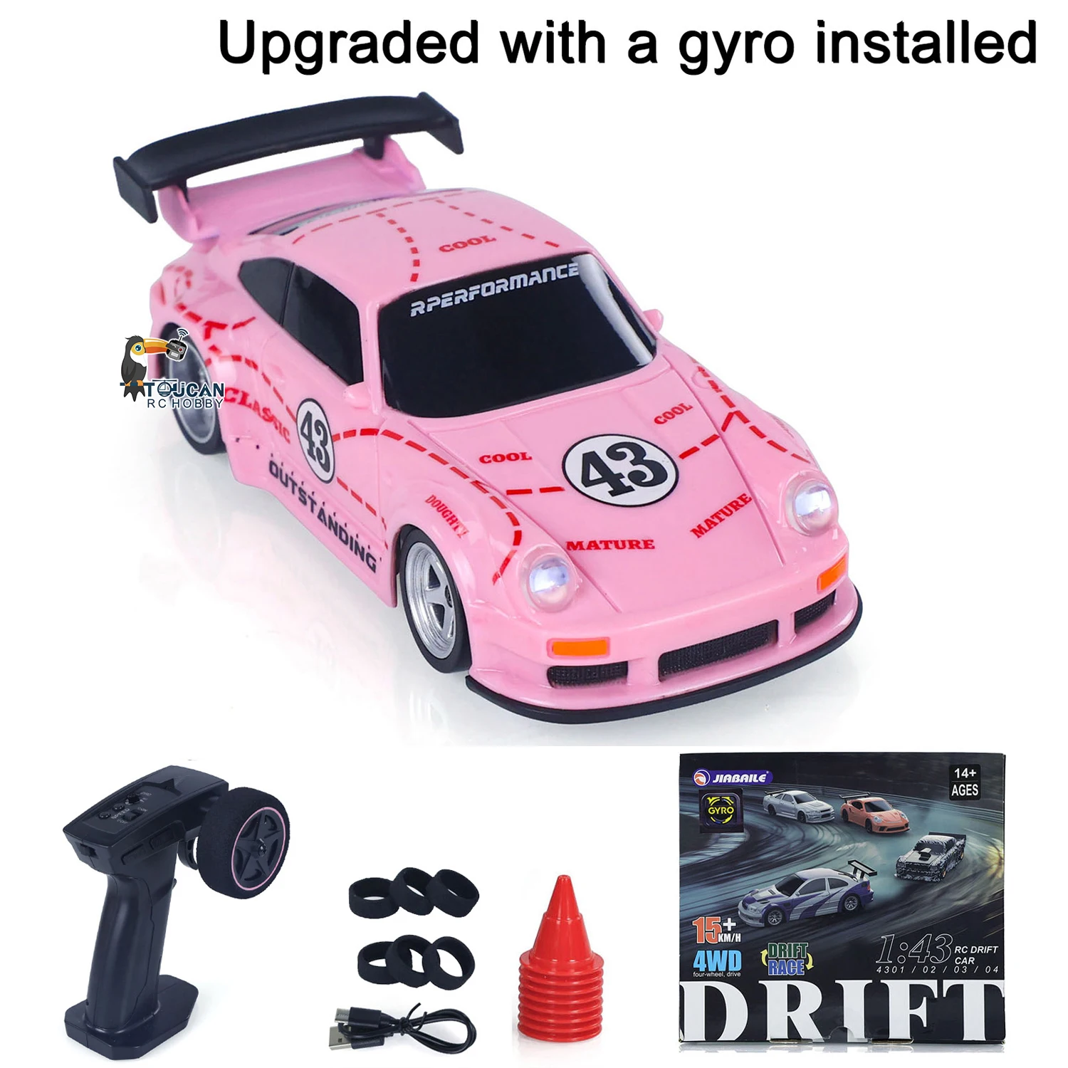 Geschenken 1/43 RC Drift Auto met Gyro Verbeterde Ver 2.4G Afstandsbediening Mini Drift Raceauto 4WD Radiobesturing RC Speelgoed Verkeerskegels