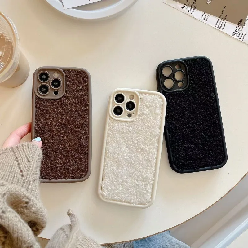 

Korean Cute Fluffy Phone Case For IPhone 16 15 14 13 12 11 Pro Plush Solid Color Cover For IPhone 14 15 16promax Protective Case