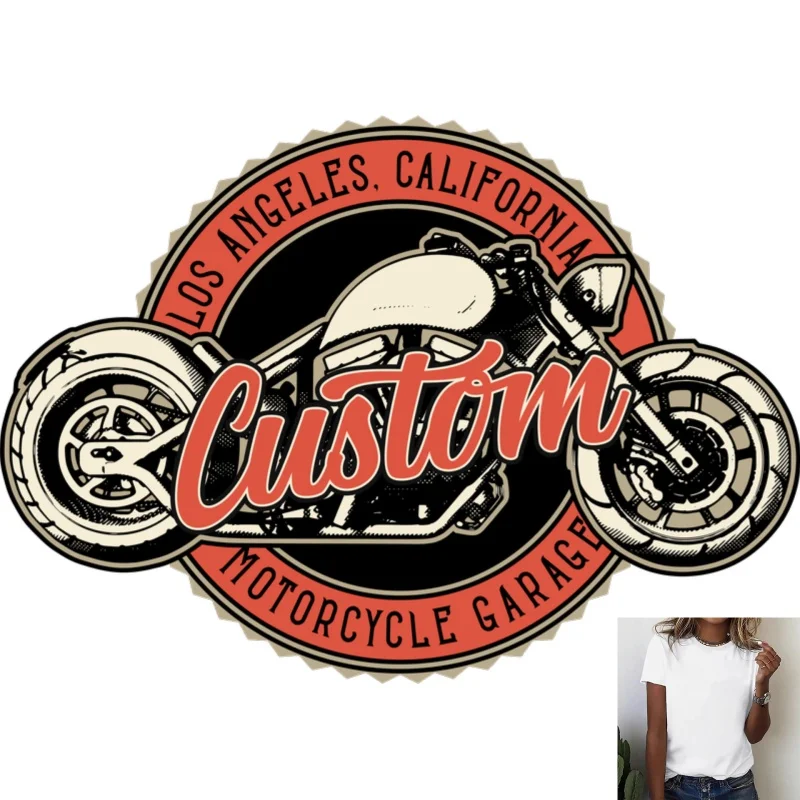 Vintage Los Angeles Custom Motorcycle Pattern Heat Transfer White Ink Iron - on, Suitable for T - shirts, Canvas Bags, Casual &