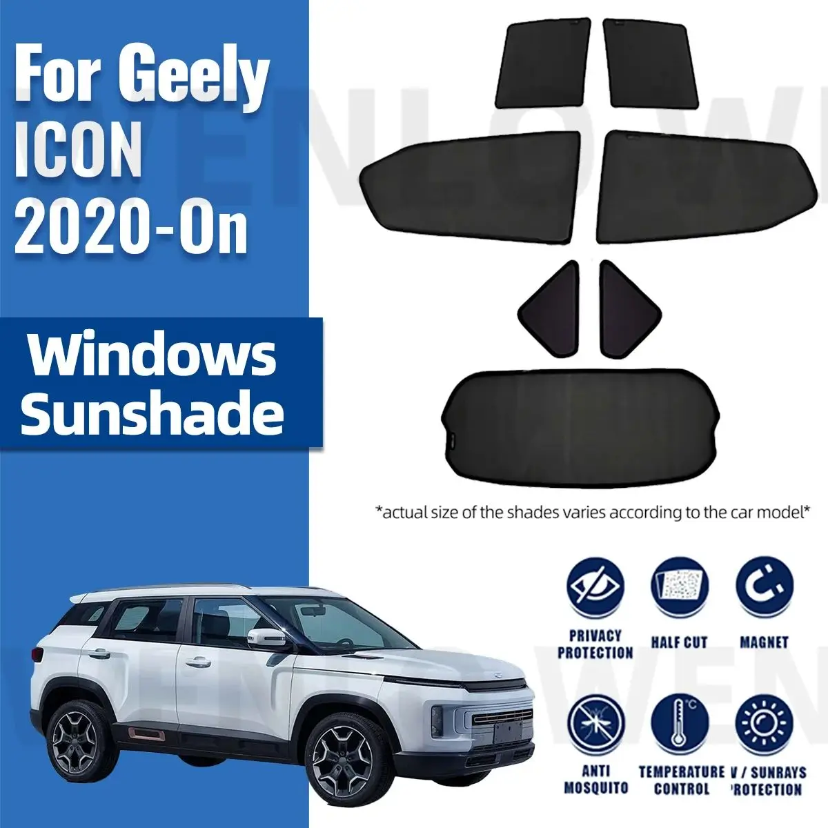 

For Geely ICON 2020-2024 Magnetic Car Sunshade Visor Front Windshield Frame Curtain Rear Side Baby Window Sun Shade Shield