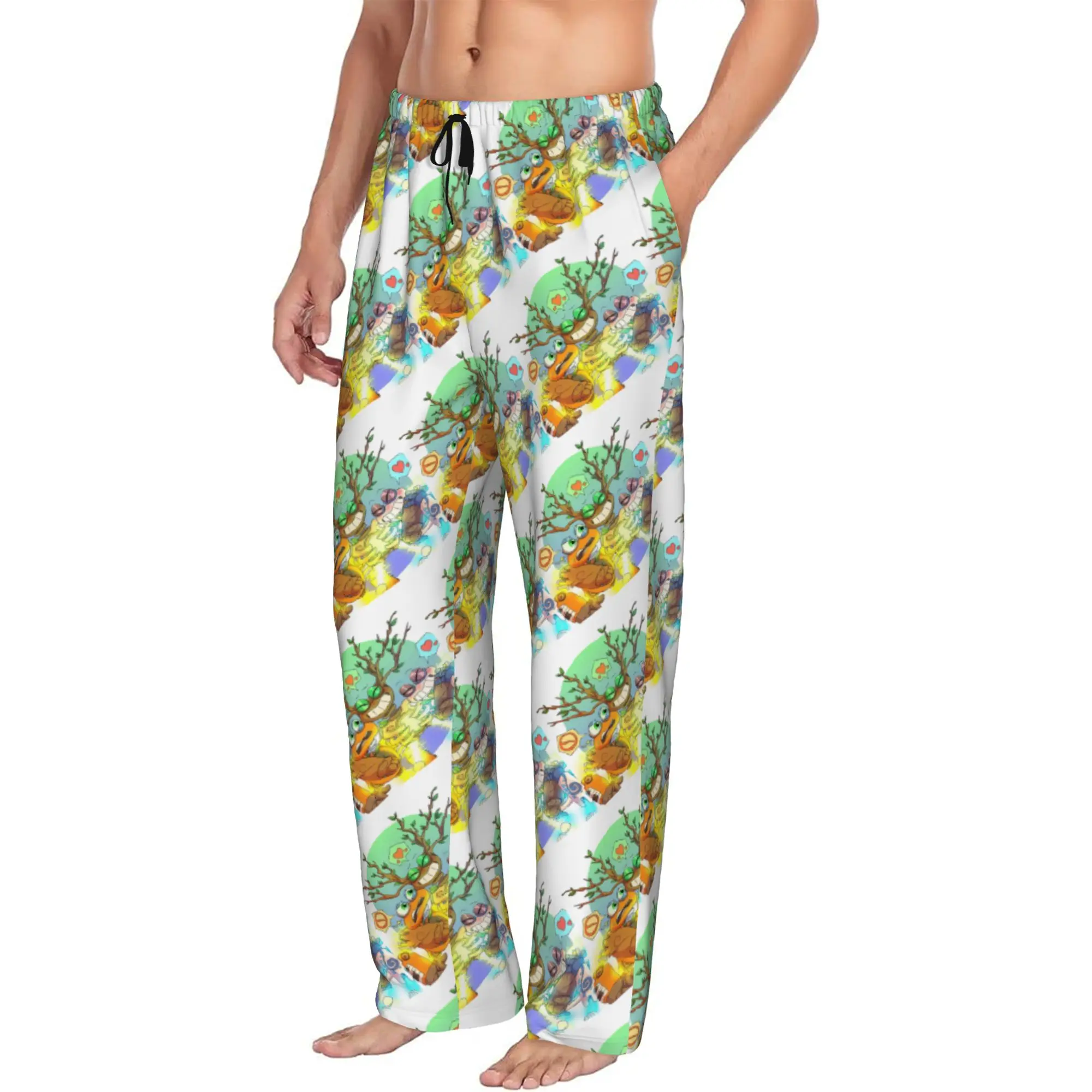 Custom Printed Men's My S-Singing Cartoon Monsters Pajama Pants  Sleepwear Sleep Lounge Bottoms with Pockets