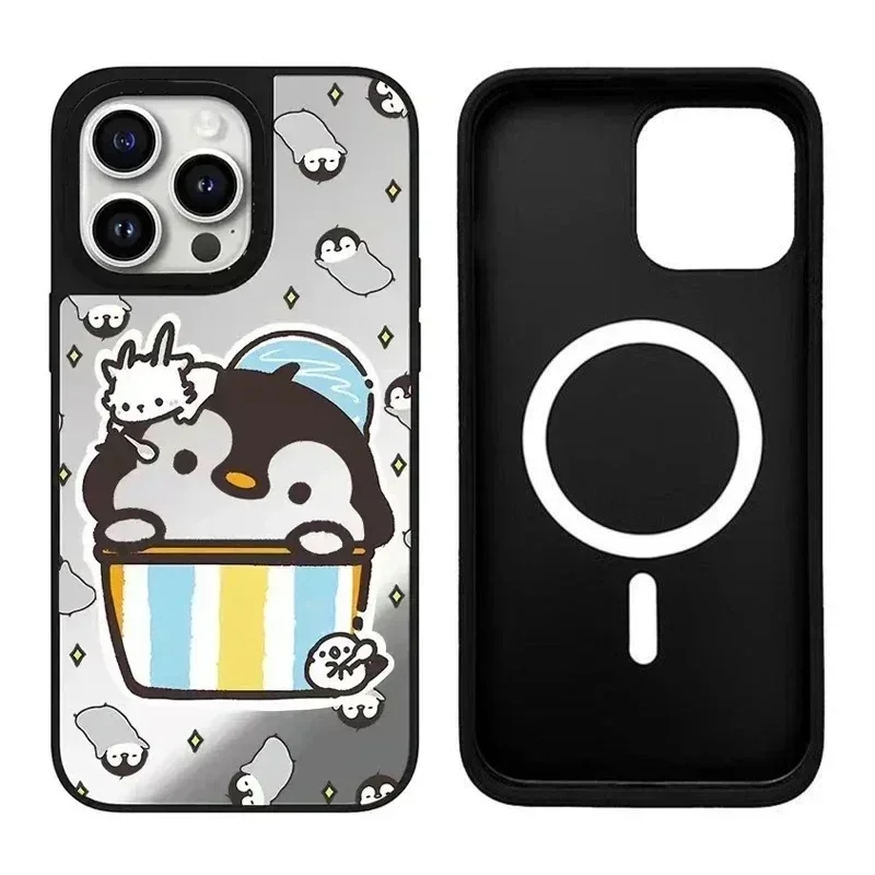 

Cute Penguin iPhone 11 12 13 14 15 Pro Max Mirror Surface MagSafe Case Cover Shell