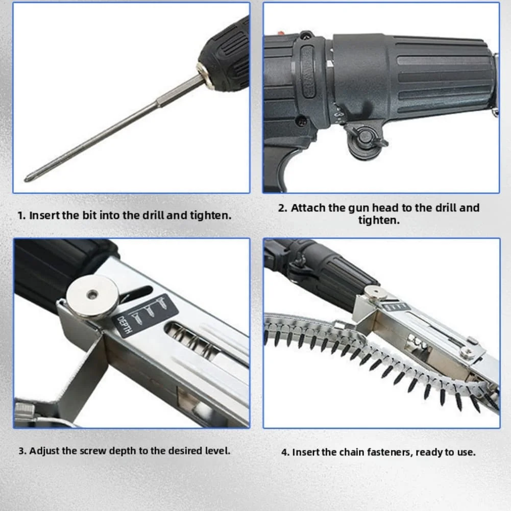 

Stainless Steel Screw Driver Adapter for Chain Nails Compatible with Most Electric Drills for Efficient Woodworking Applications