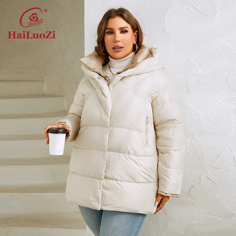 HaiLuoZi 2023 New Women\'s Winter Jackets Plus Size Short Warm Hooded Female Outwear Zip Up Quilted Stylish Coat Women 1170