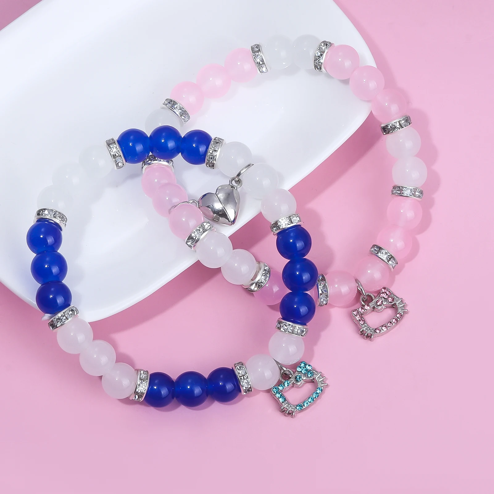 Gothic Cat Animal Beaded Bracelet Creative Heart Magnetic Matching Couple Bracelets for Women Men Halloween Jewelry Accessories image 5