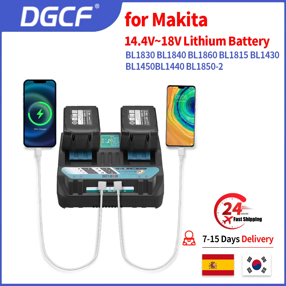 

DC18RD Dual USB Battery Charger For Makita 14.4V 18V BL1860 BL1415 BL1430 BL1830 BL1840 BL1850 BL1845 Replace Lithium Charger