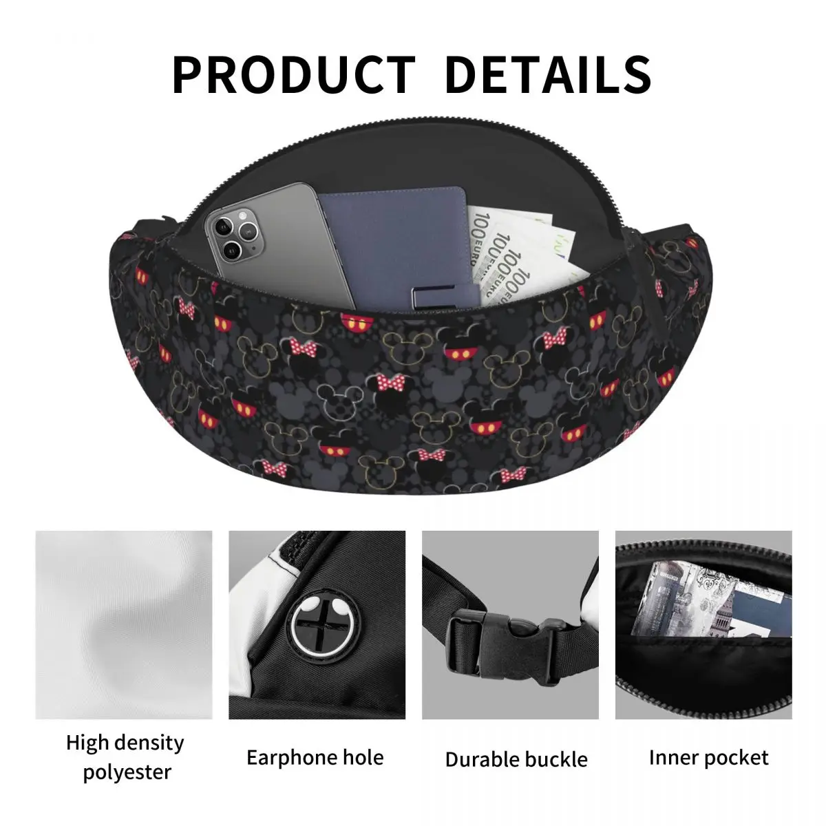 Custom Mickey Mouse Art Cartoon Fanny Pack for Women Men Fashion Crossbody Waist Bag Travel Hiking Phone Money Pouch