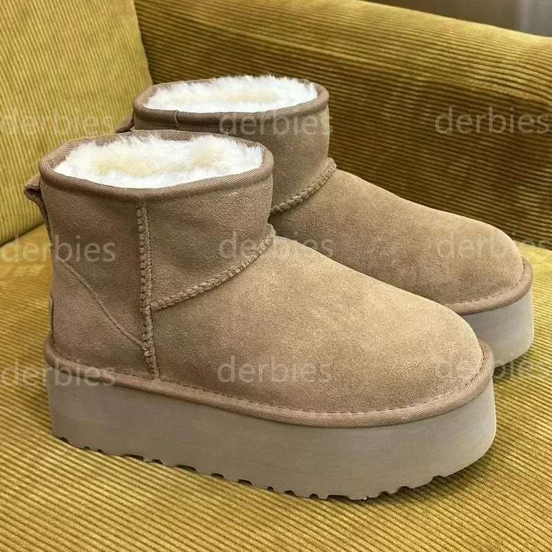 

2024 Winter Real Sheepskin Wool Warmer Ladies Heightening Shoes Women's Warm Thick-soled Boots Platform Luxur Snow Boots