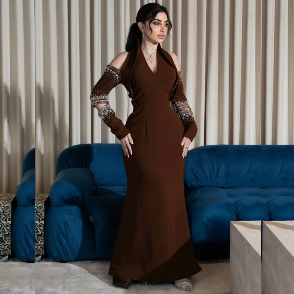 

Customized Pastrol Unisex Jersey Sequined Pleat Trumpet Halter Long Dresses Bespoke Occasion Intricate