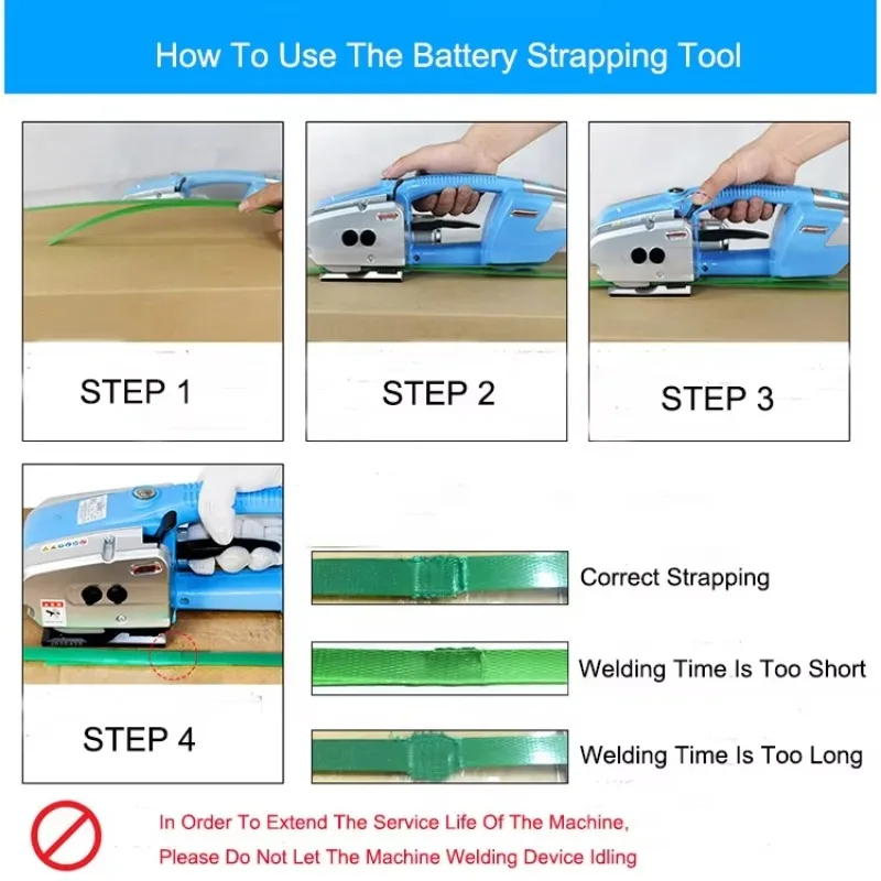 

Машина для обвязки ПЭТ ПП с питанием от батареи, регулируемая прочность на растяжение, ручной инструмент для обвязки с двумя батареями
