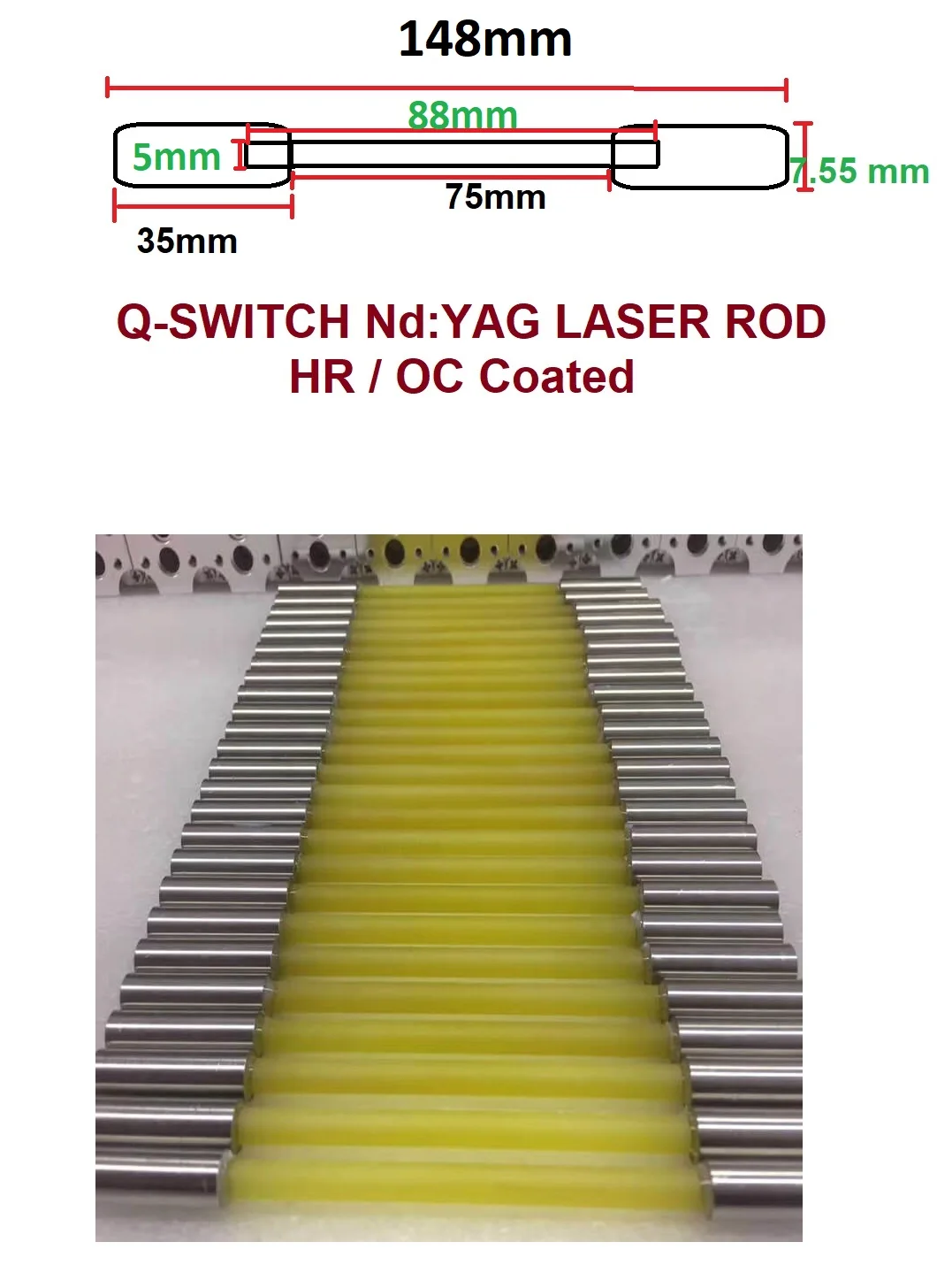 Vendita calda 1064nm 532nm Nd Yag laser yellow rod crystal pink rod 5*85mm nd yag laser rod