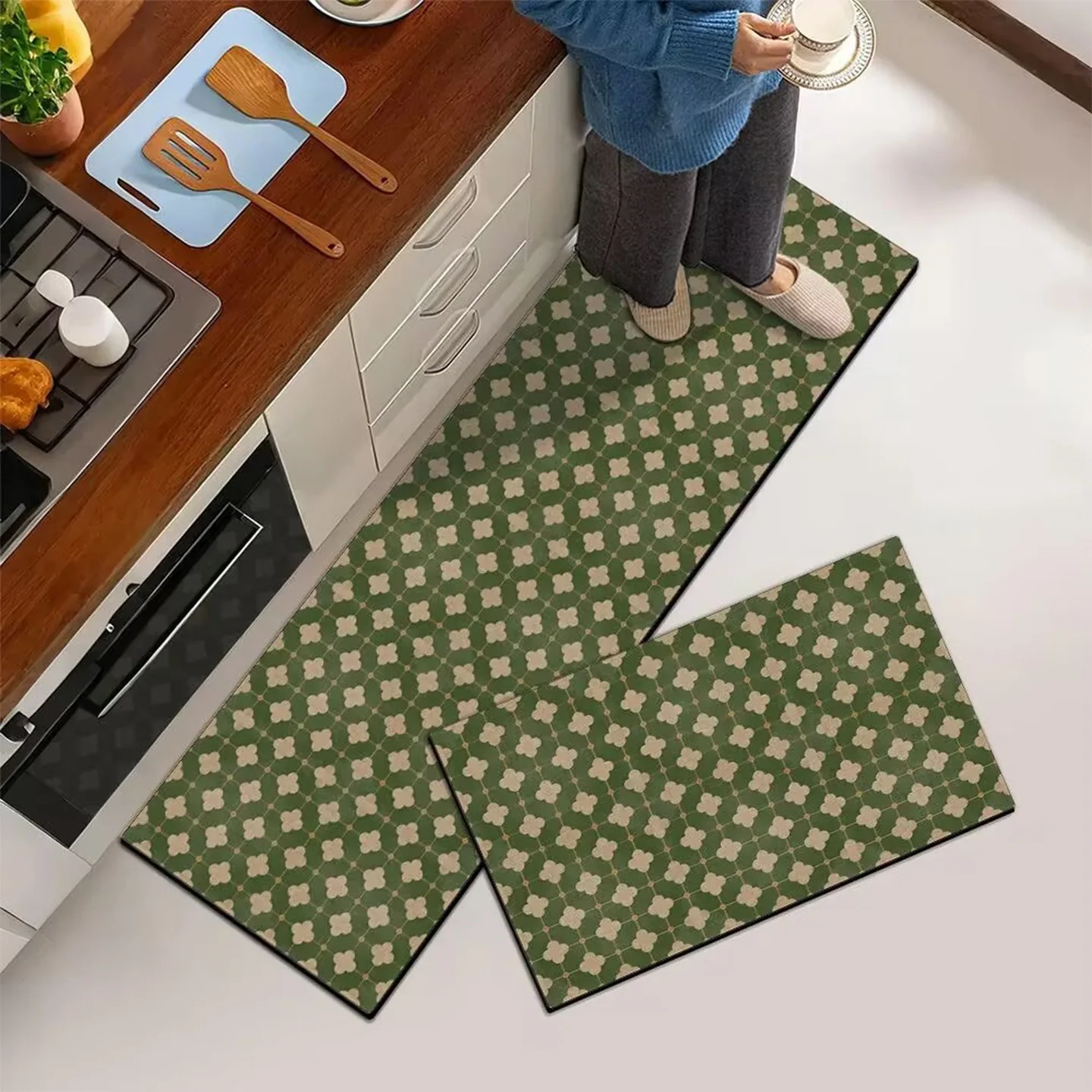 

Non-slip Kitchen Floor Mats Floral Checkerboard Plaid Long Strip Runner Rugs Kitchen Carpet Waterproof Oil-proof Washable Mat 러그