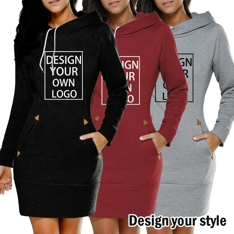 

Customized Women Sweater Dress Long Sleeve Hoodie Dress Autumn Winter Casual Slim Sweater Hooded Dress