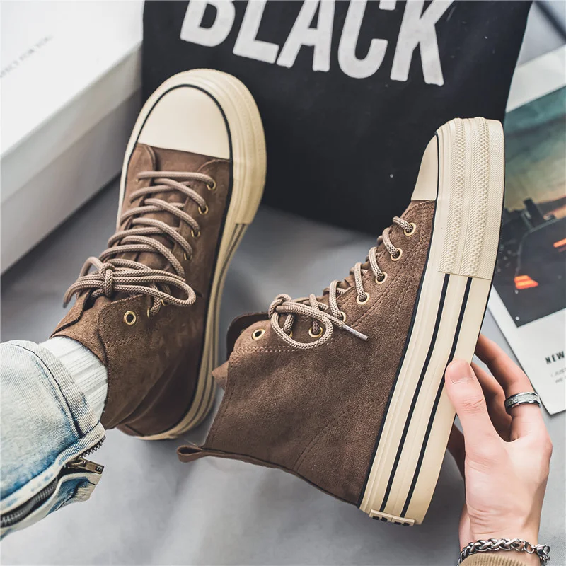 Classic Retro Canvas Sneakers Men Canvas Shoes Fashion Brown High top Sneakers Men Platform Vulcanized Shoes Women Espadrilles
