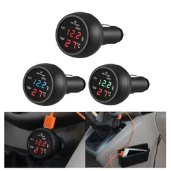 3 in 1 12/24VCar Volt Meter Digital LED Car Cigarette Lighter Voltmeter Thermometer Car USB Charger Current Meter Volt Detector