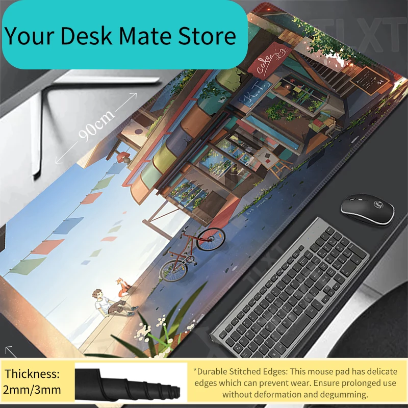 

Игровой коврик для мыши с иллюстрацией прибрежного городка, в стиле аниме, нескользящий коврик для клавиатуры и мыши для компьютера