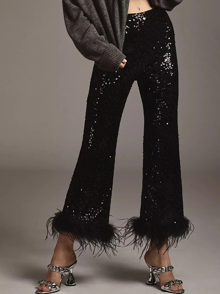 

Базовые облегающие брюки-клеш из тонкой ткани для комфортных поездок на работу, однотонные брюки с пайетками, прямые брюки, повседневные брюки для весны.