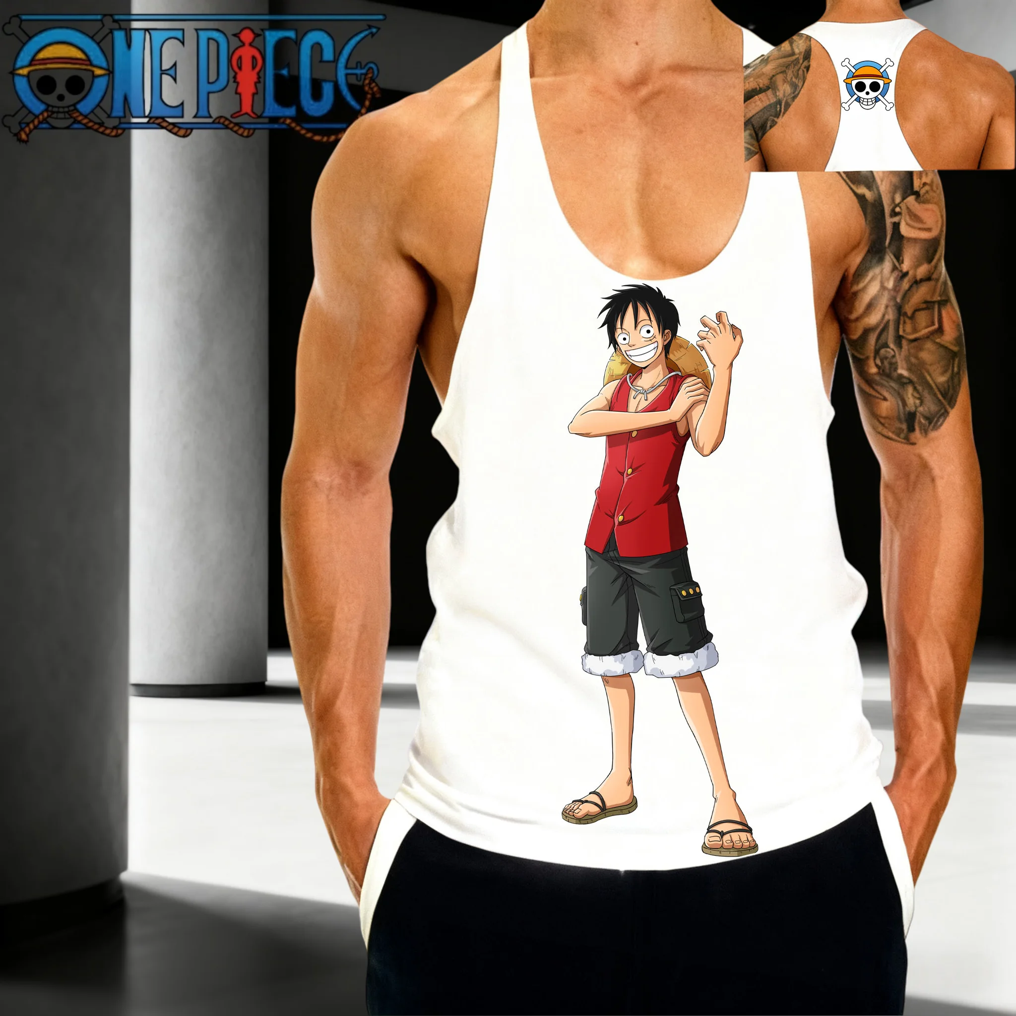 

Popular Anime "One Piece" Featuring Munch D Luffy Patterns Summer 2025new Men's Sports Fitness Breathable Cotton Sleeveless Vest