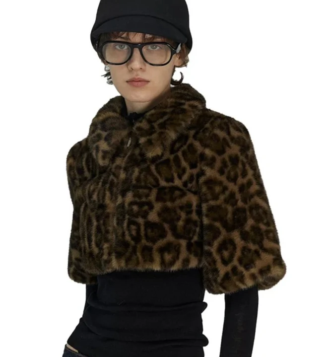 المألوف قصيرة سستة طوق ليوبارد طباعة سترة ألياف البوليستر الشارع نمط الخريف الشتاء جديد وصول المرأة معطف فوقي #5