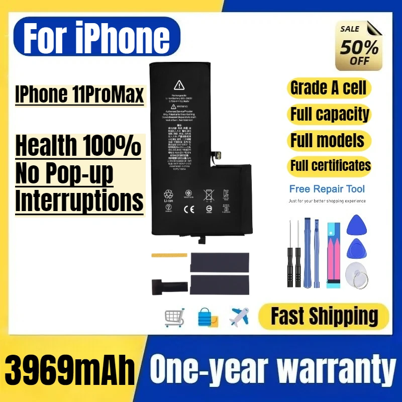 For IPhone 11ProMax Mobile Phone Battery Health 100% No Pop-up Interruptions High Quality  Replacement Bateria Grade A Cel