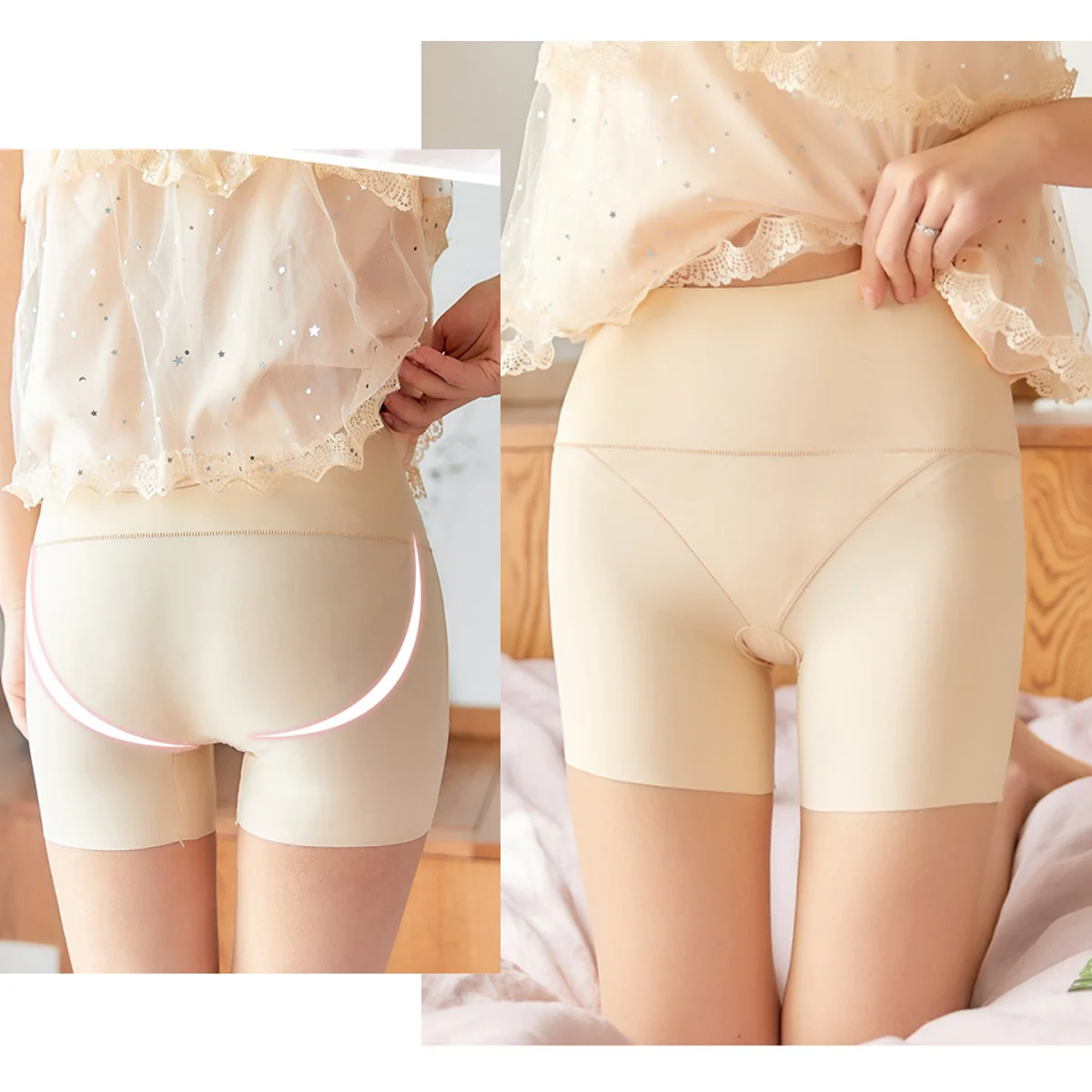 

1Pcs High Waist Safety Pants Ice Silk Underskirt Shorts Breathable Stretch Leggings Soft Fit Slimming Comfort Khaki Xl