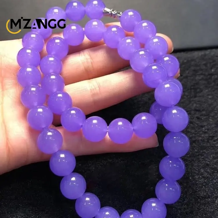 Myanmar Violet Emerald Necklace Purple Women Sweater Chain Round Bead Jadeite Necklace High-end Glamour Fashion Jewelry Mom Gift