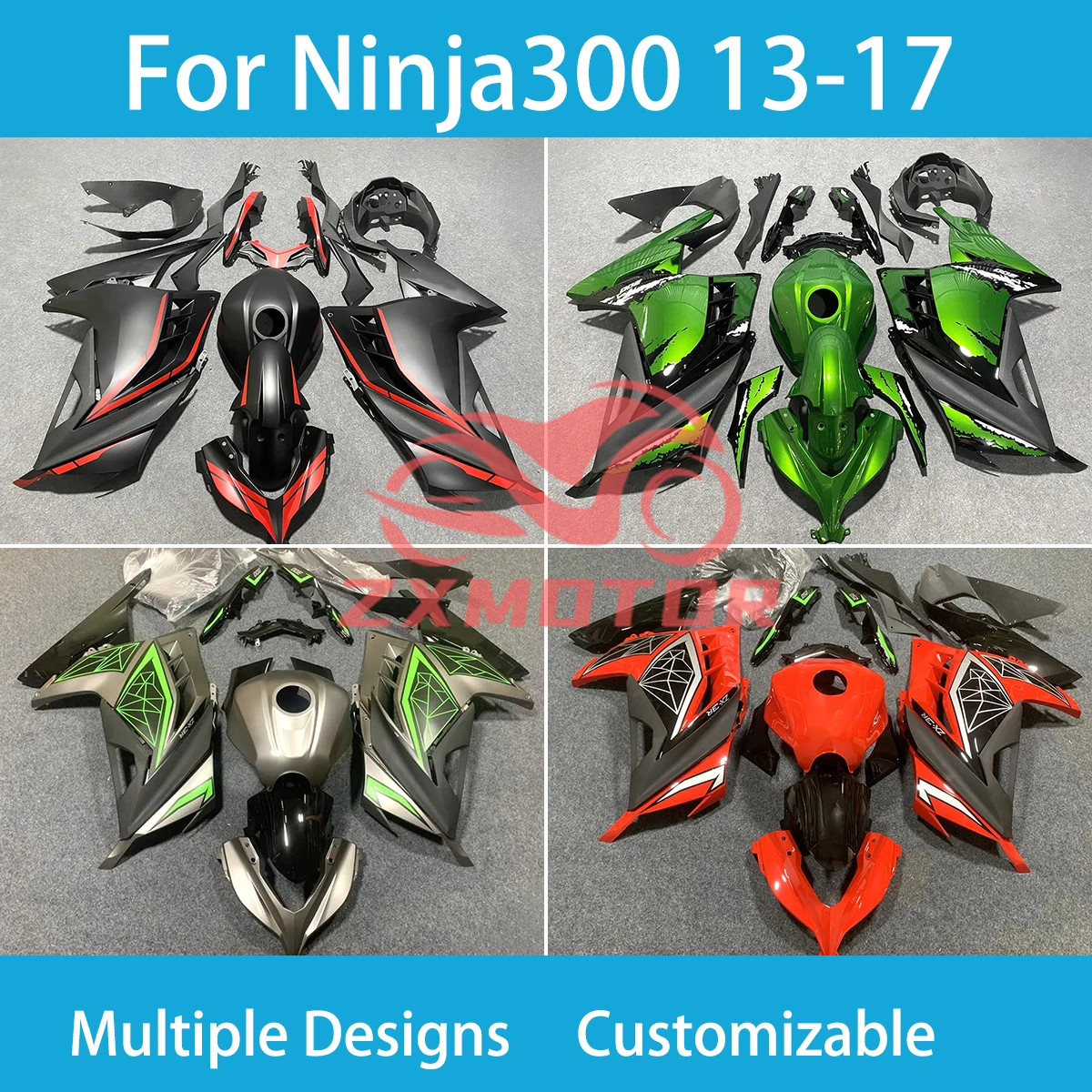 Full Fairing Set for KAWASAKI Ninja300 2013-2107 Motorcycle Fairings Kit Bodywork Complete Parts Ninja250 13 14 15 16 17