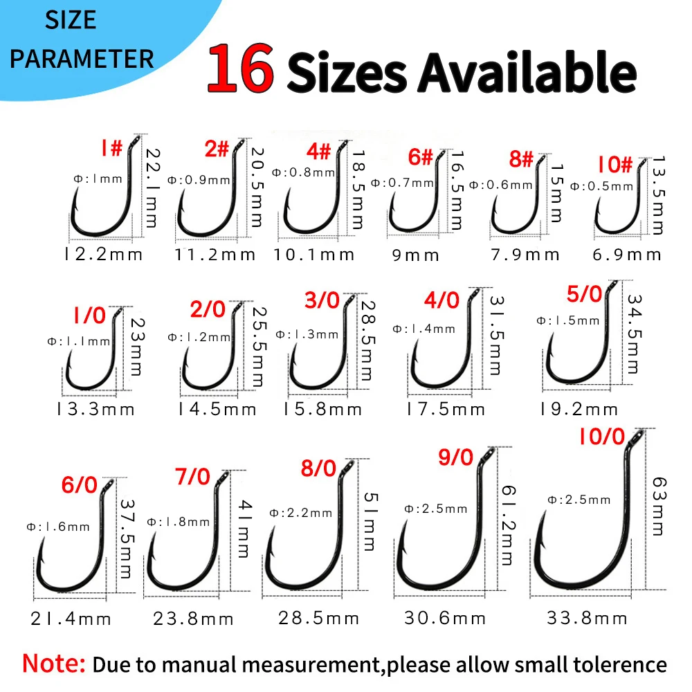 Elllv 100pcs #10 - 10/0 Black Nickel Octopus Beak High Carbon Steel  Offset Fishhook Saltwater Freshwater Fishing Bait Hook