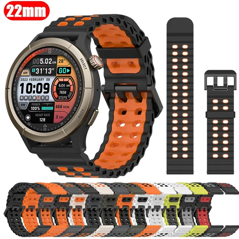 Bracelet en Silicone respirant de 22mm pour Amazfit Cheetah Pro/bracelet de Sport rond pour Amazfit Balance 2/Bip 6 5 5Unity/GTR 4 3 3Pro 2 47mm