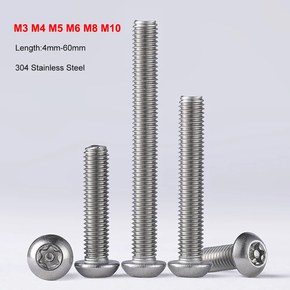 M2-M12 304 Stainless Steel Six Lobe Torx Button Pan Round Head With Pin Tamper Proof Anti Theft Security Bolt Screw