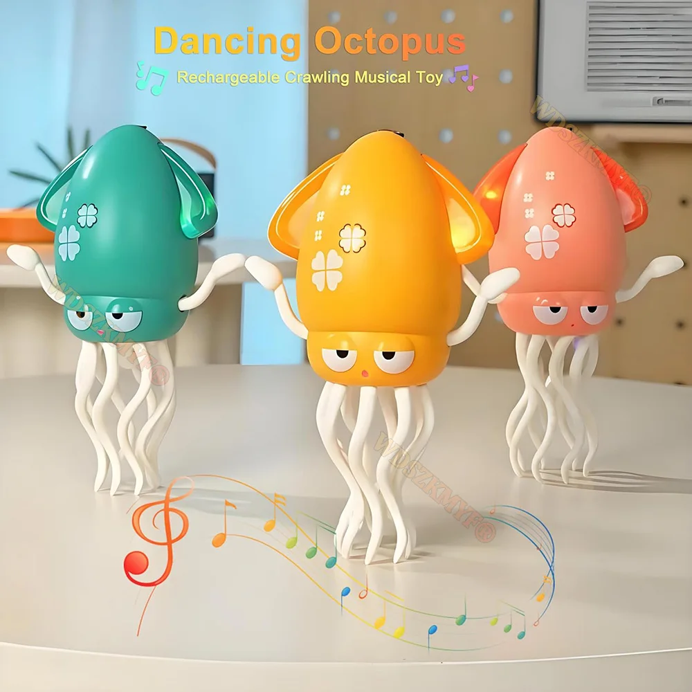 Calamari danzanti Induzione Calamari piatti sdraiati con luce e musica Giocattoli di sviluppo interattivi Giocattoli elettronici per animali domestici per bambini Regali per il tempo della pancia