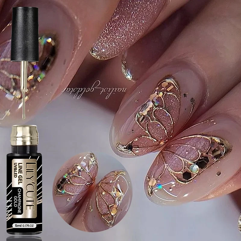 

LILYCUTE 5ml Super Bright Metallic Painting Liner Gel Nail Polish Silver Gold Rose Graffiti Stripe Pull Line Nail Art Gel
