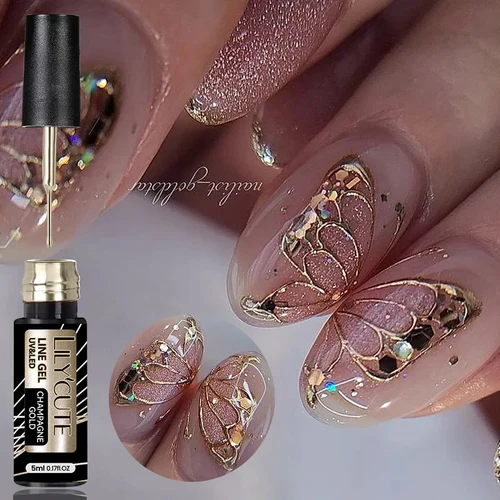 LILYCUTE 5ml pintura metálica superbrillante delineador de uñas en Gel esmalte de uñas plata oro rosa Graffiti raya línea de tracción Gel para decoración de uñas