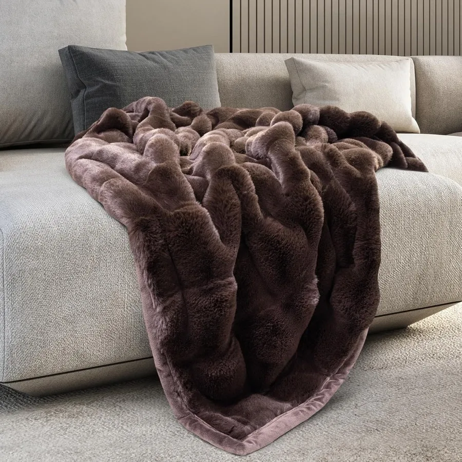 

Premium Reversible Luxury Faux Fur Throw for Couch Sofa or Bed Plush Cozy Soft Blanket for Sleeping Relaxing or Enhancing Home