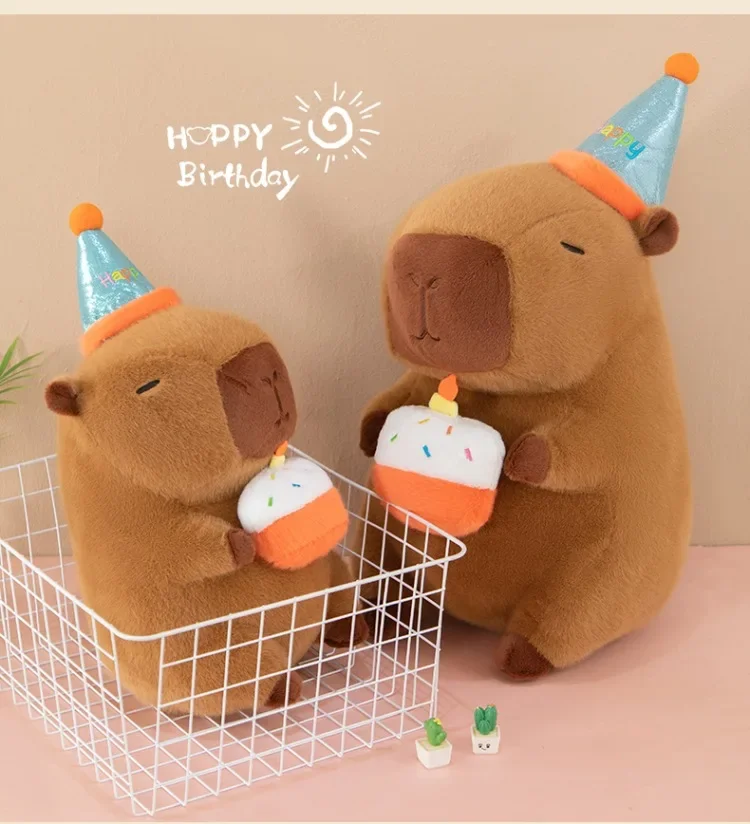 Verjaardagsfeestje Capybara Pluche Pop Taart Dragen Hoge Hoed Capybara Knuffel Simulatie Cartoon Capybara Pluizige Pop Kid Speelgoed