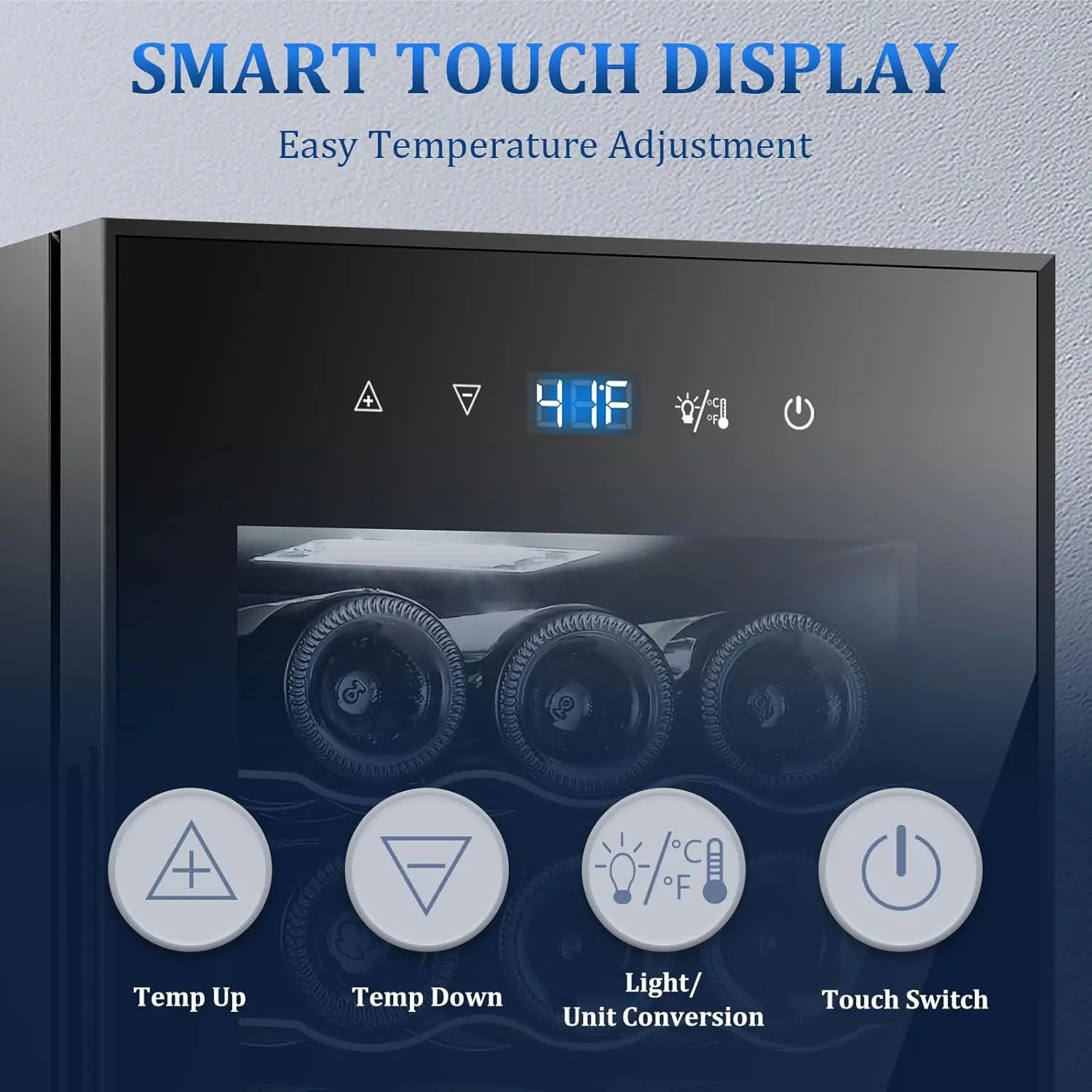 18 زجاجة قائمة بذاتها مبرد نبيذ من الفولاذ المقاوم للصدأ التحكم الرقمي في درجة الحرارة باب من الزجاج المقسى النبيذ المشروبات المنزلية الكهربائية