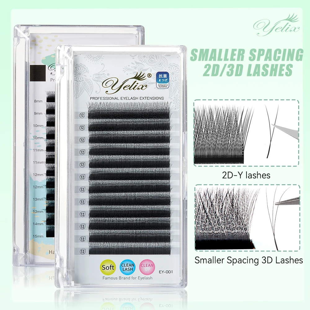 Yelix Premium Narrow 2D 3D Lashes W/Y Shape Eyelashes Volume Soft Y Shape Individual Faux Cils Smaller Spacing 3D W Shape Lashes