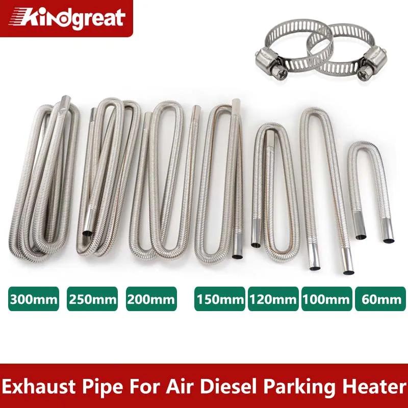 60Cm 100Cm 120Cm 150Cm 200Cm 250Cm 300Cm Pemanas Parkir Diesel Udara Pipa Knalpot Baja Tahan Karat Tabung Selang Ventilasi Gas Mobil Truk VAN