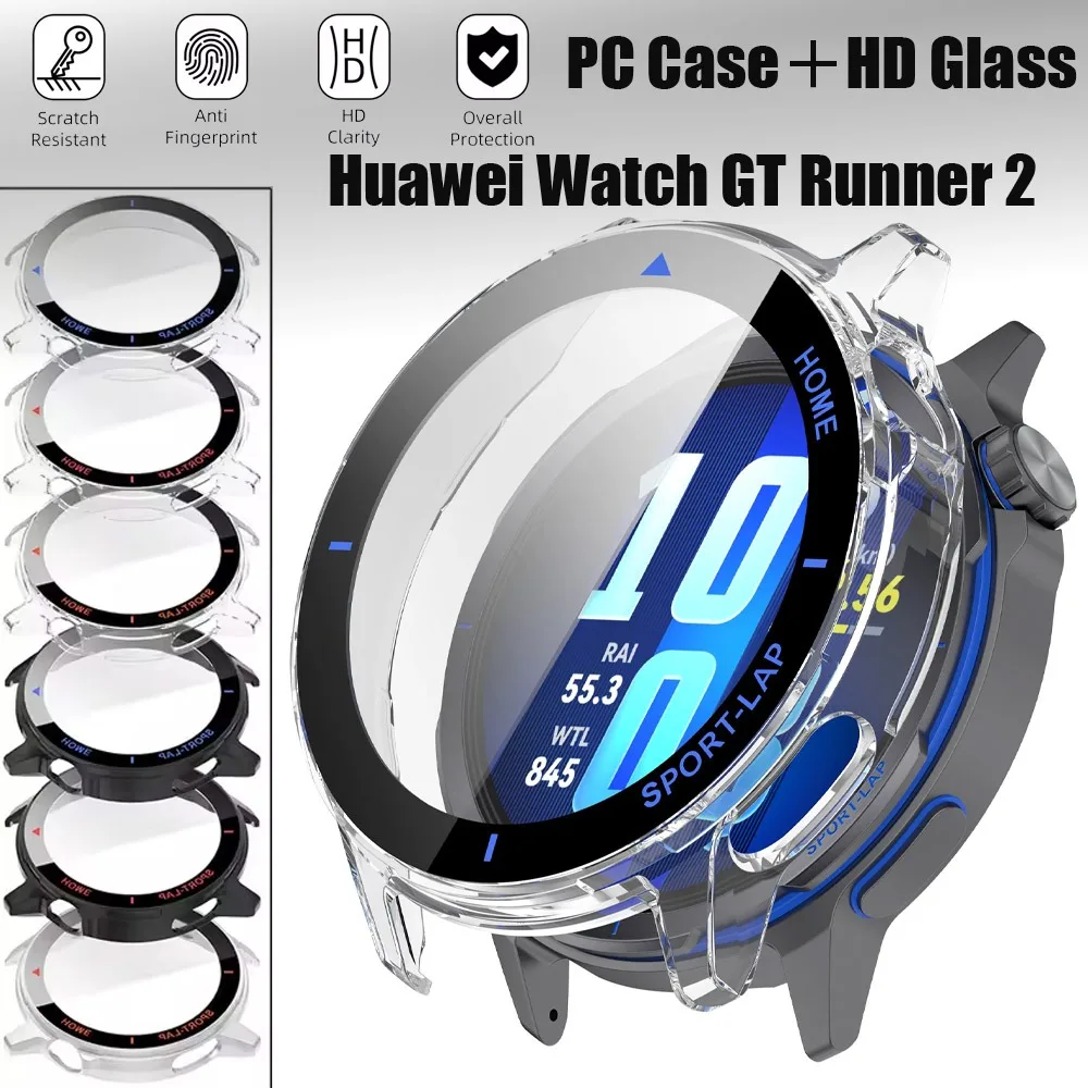 PC Case＋HD Glass for Huawei Watch GT Runner 2 Anti-fall Protective Screen Screen Bumper Shell Huawei Watch GT Runner 2 Bumper