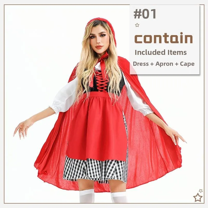 

Adult Little Red Riding Hood loween Costume Stage Performance Farm Countryside Maid Dr Robe Skirt Suit Women