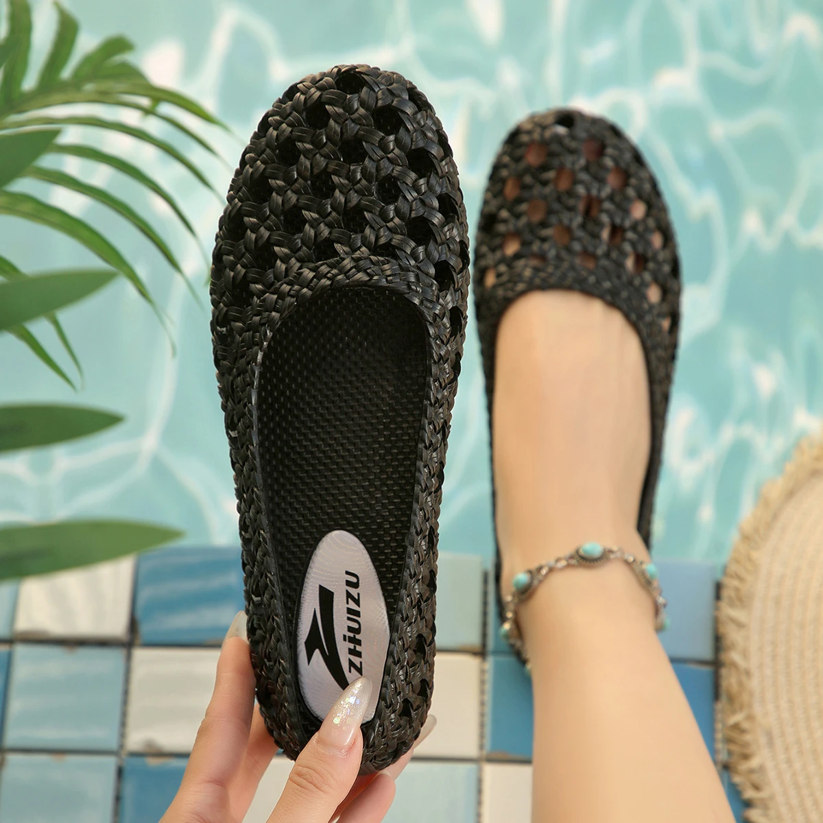 

Fashion Woven Hollow Out Flats for Women Summer Breathable Closed Toe Sandals Lightweight Daily Walking Casual Shoes