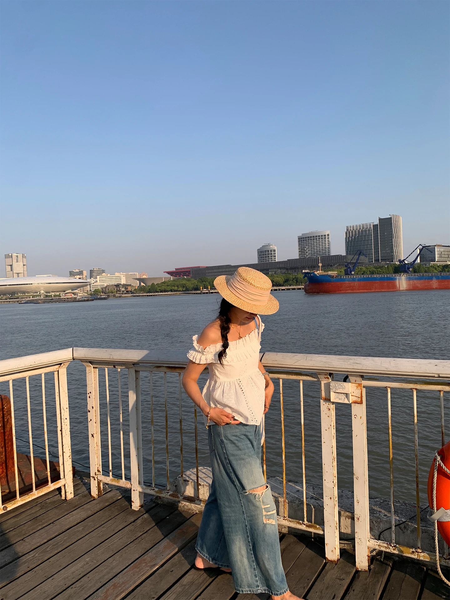 

High Waist Design Sensation Women's Denim Jeans Hole Punch Wide Leg Pants Small Size Friendly Casual Sle Spring Summer