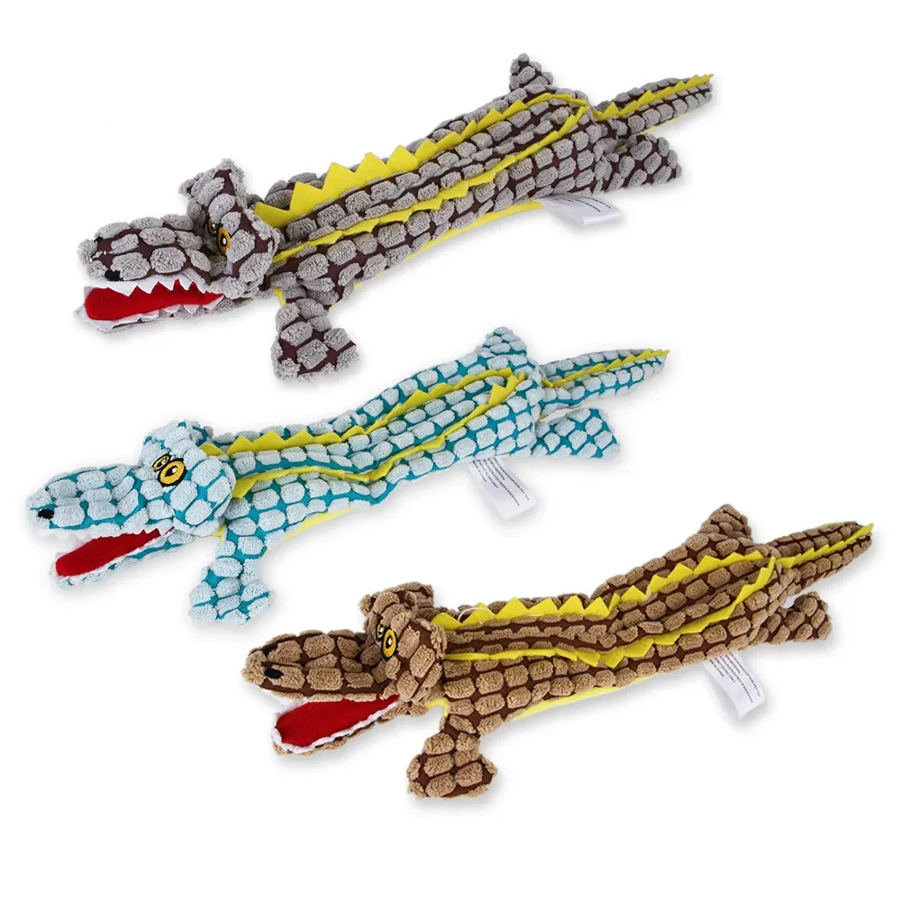 

Plush Pet No Stuffing Dog Squeak Toys Crinkle Crocodile Dog Chew Toys for Small Large Dogs Toys