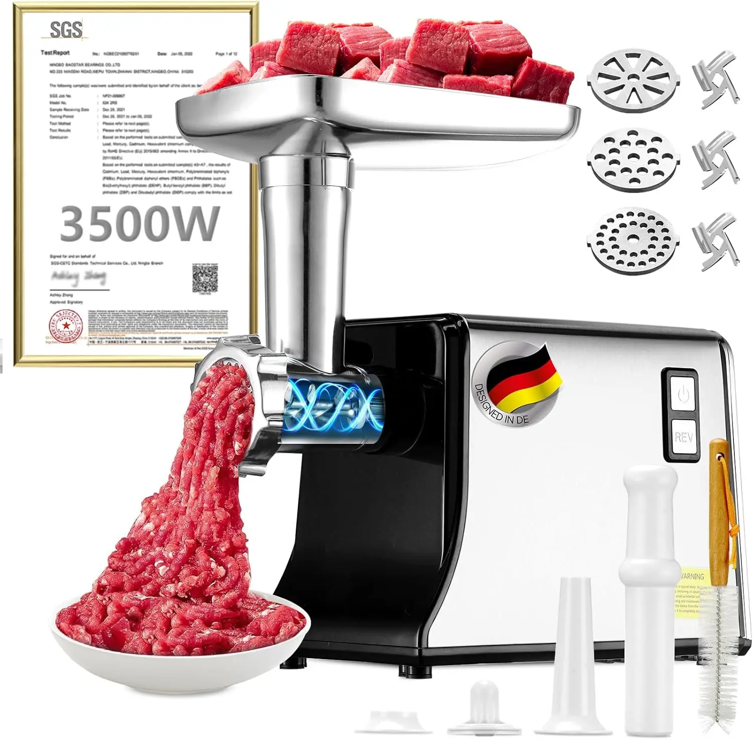 

Meat Grinder: [3500W Advanced Motor] [Ultra-Intelligent Thermal Protection] Upgraded Meat Grinder with 6 PCS Stainless Steel Bla